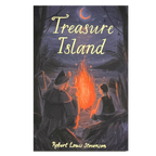 Treasure Island paperback book by Robert Louis Stevenson with illustrated cover showing pirates around a campfire at night
