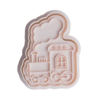 stock image of playdough/clay stamp and cutter. Eco-friendly sensory play tool by brand playsense perfect for creative and imaginative play. can also be used for cookies and baking. pictured is steam train