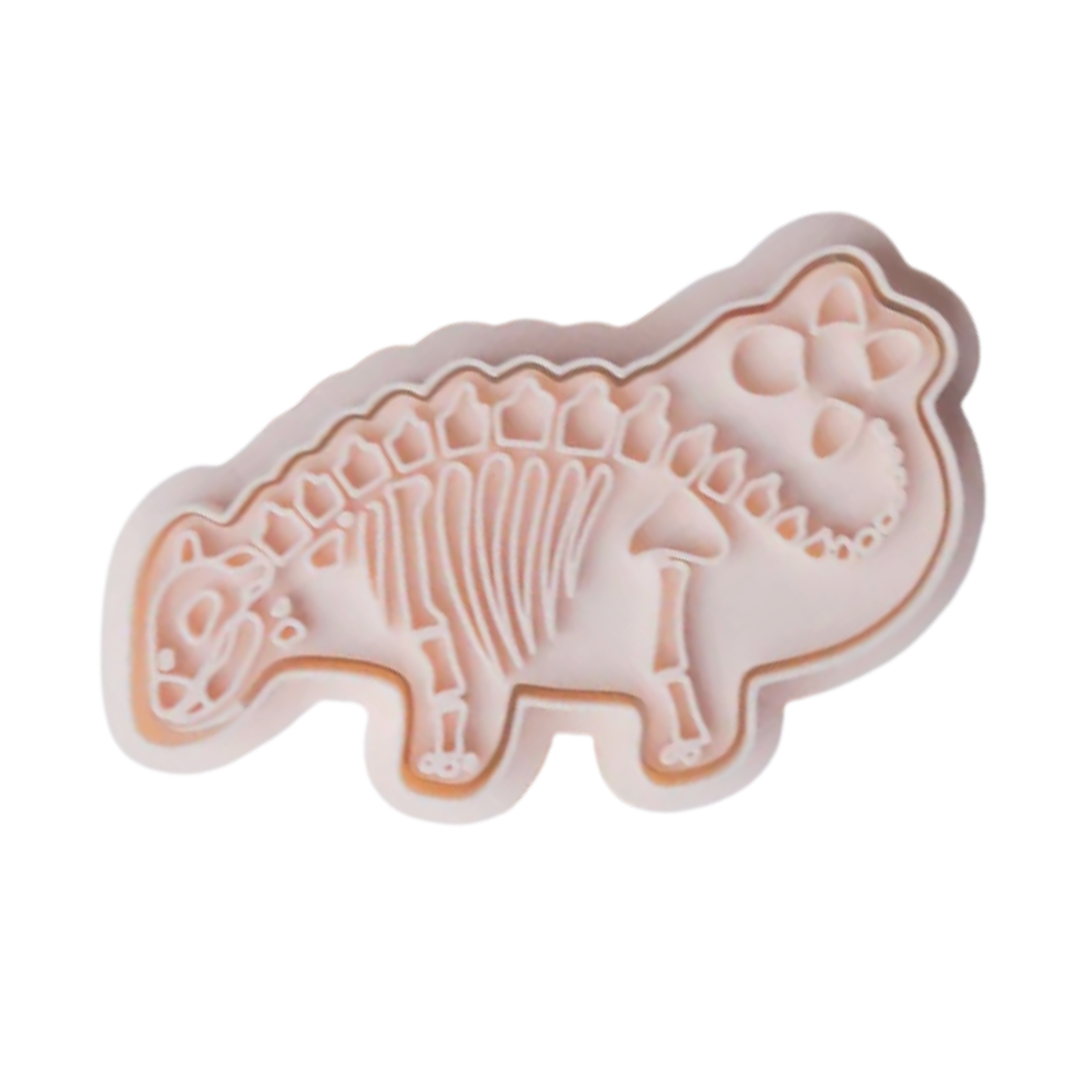 stock image of playdough/clay stamp and cutter. Eco-friendly sensory play tool by brand playsense perfect for creative and imaginative play. can also be used for cookies and baking. pictured is stegosaurus