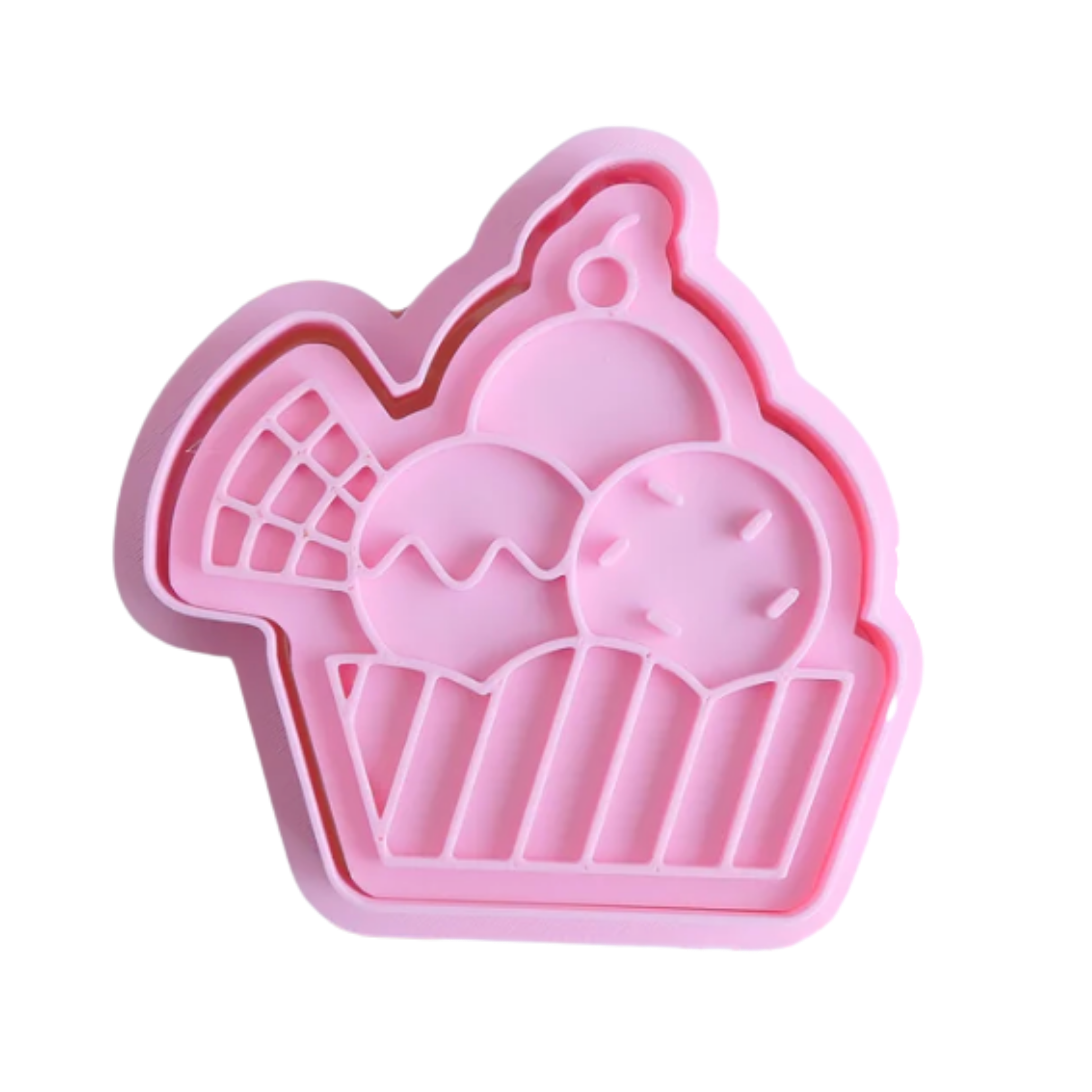 stock image of playdough/clay stamp and cutter. Eco-friendly sensory play tool by brand playsense perfect for creative and imaginative play. can also be used for cookies and baking. pictured is sundae