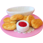 felt chicken nuggets toy set handmade wool pretend play food with bowl and sauce Juni Moon