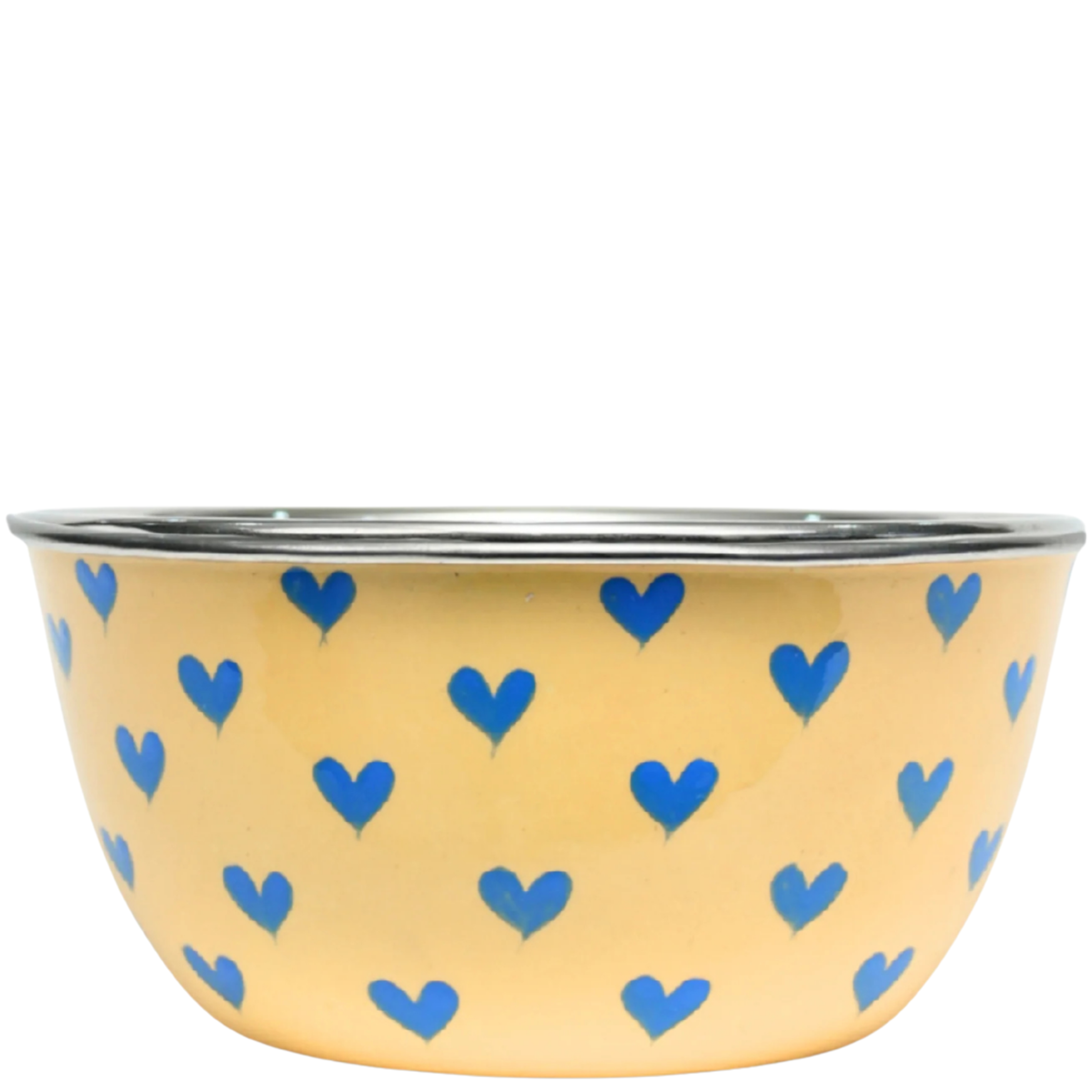 stainless steel yellow bowl with blue hearts from picnic folk
