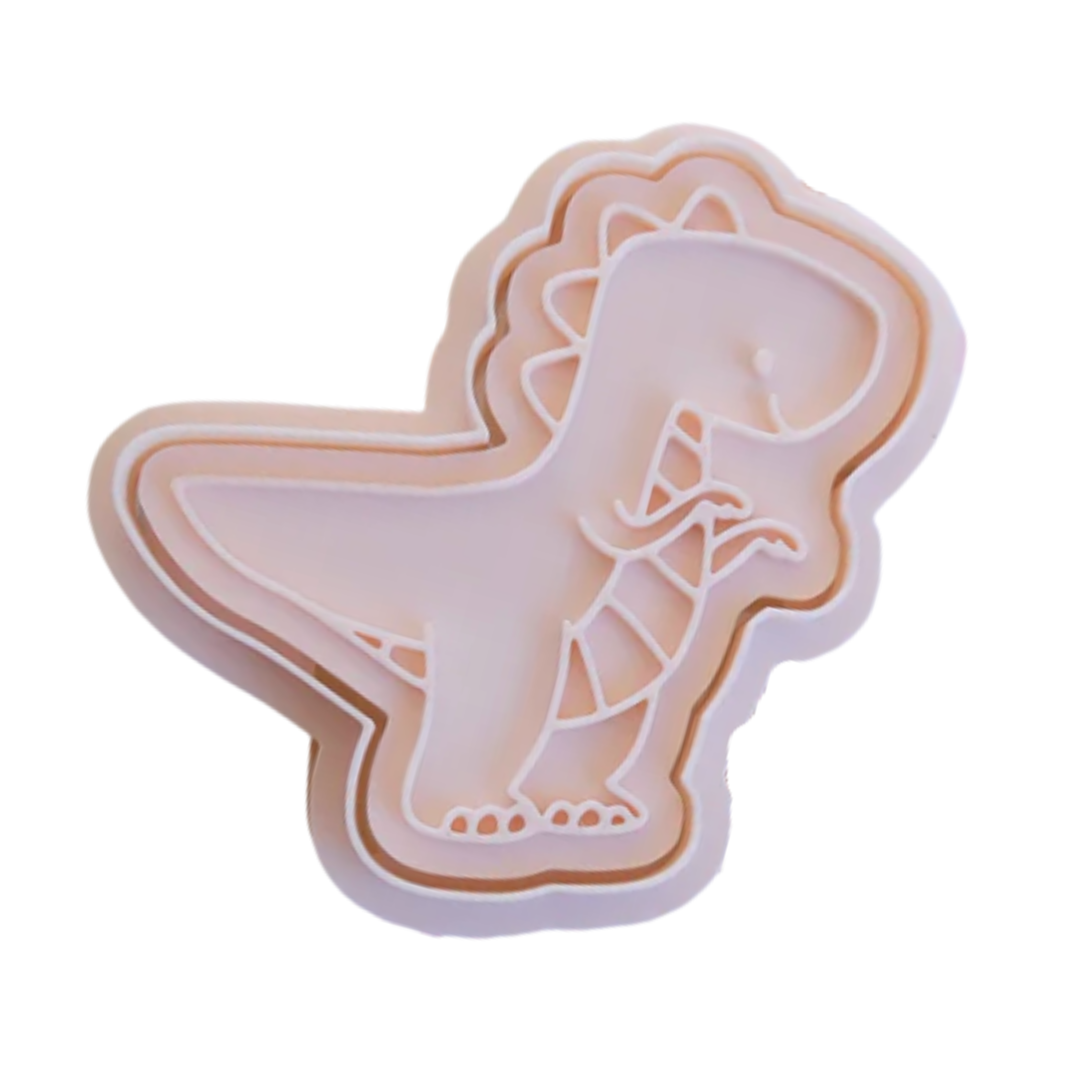 stockimage of playdough/clay stamp and cutter. Eco-friendly sensory play tool by brand playsense perfect for creative and imaginative play. can also be used for cookies and baking. pictured is t-rex
