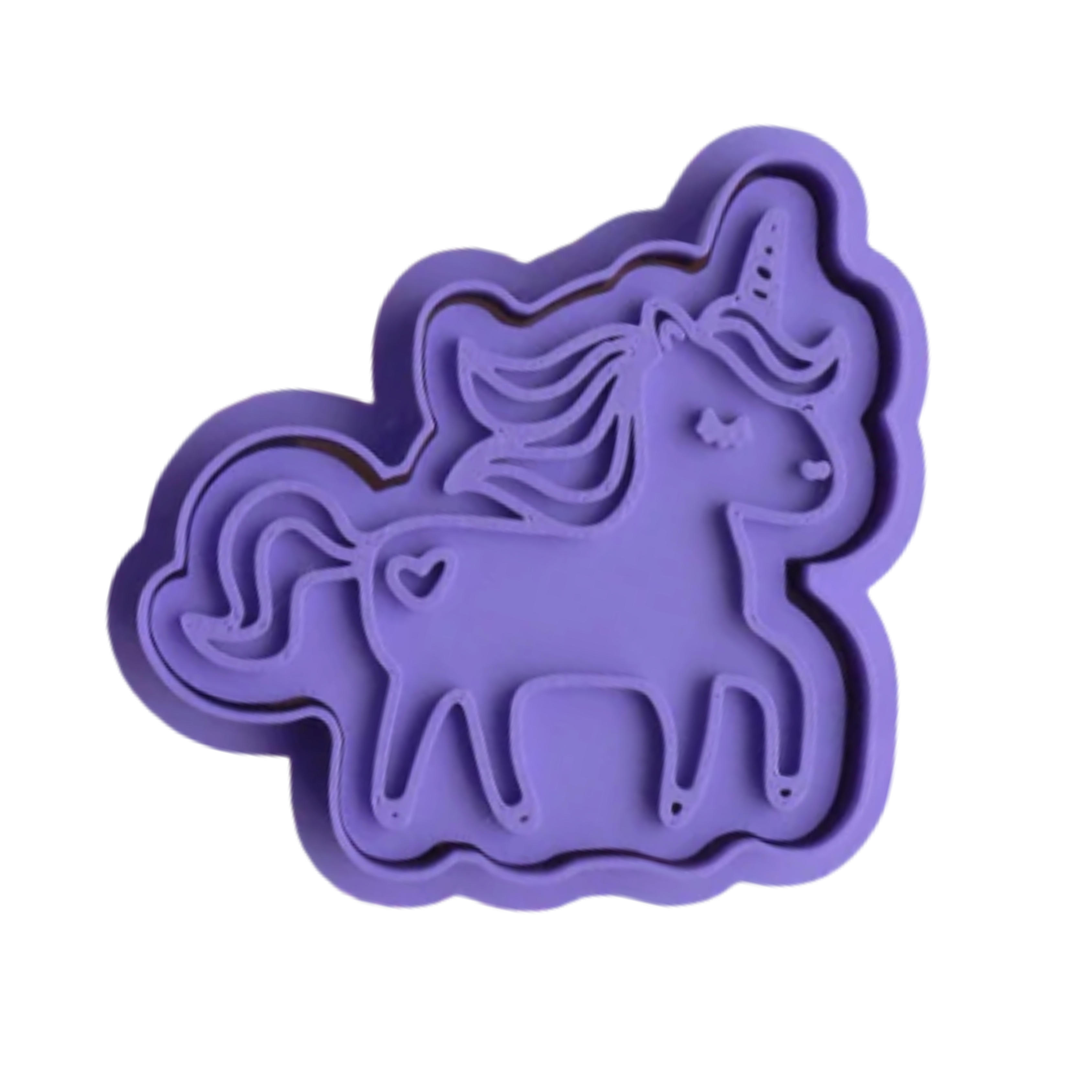stock image of playdough/clay stamp and cutter. Eco-friendly sensory play tool by brand playsense perfect for creative and imaginative play. can also be used for cookies and baking. pictured is unicorn