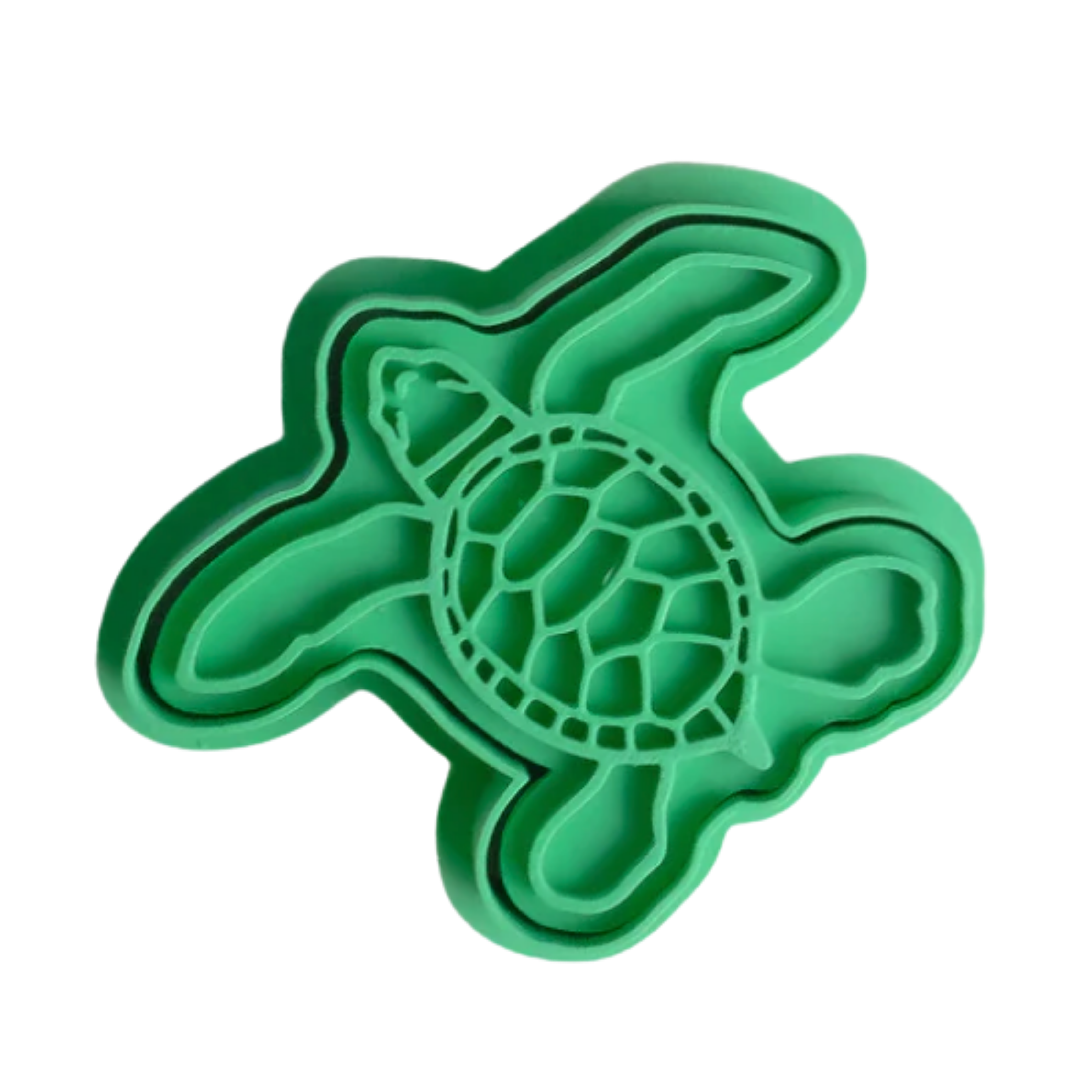 stock image of playdough/clay stamp and cutter. Eco-friendly sensory play tool by brand playsense perfect for creative and imaginative play. can also be used for cookies and baking. pictured is turtle