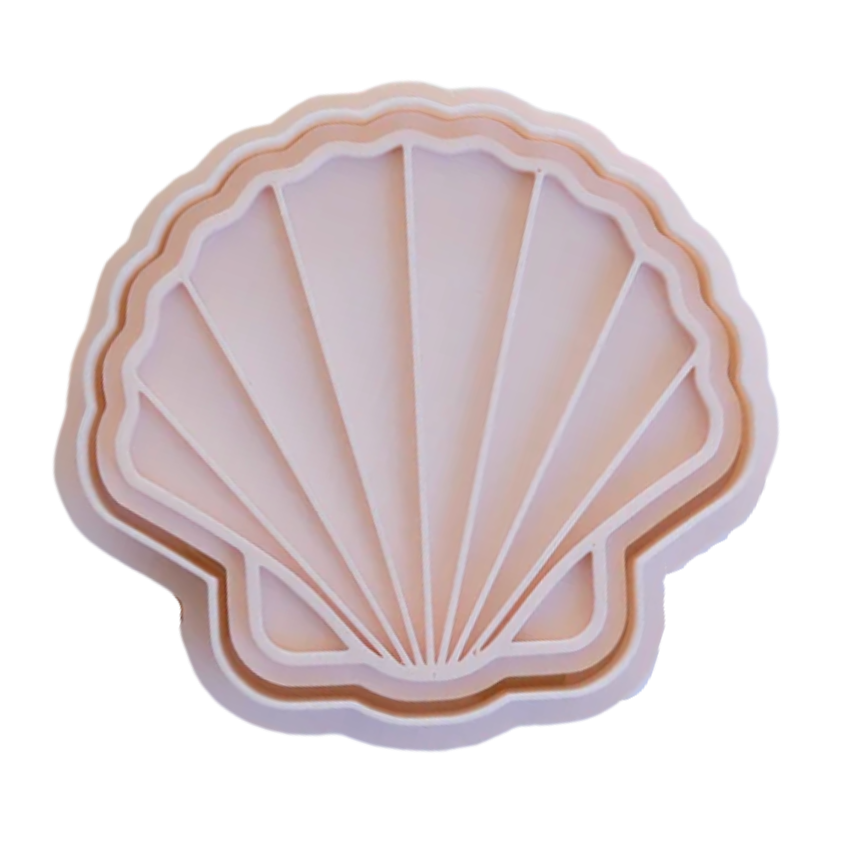 stockimage of playdough/clay stamp and cutter. Eco-friendly sensory play tool by brand playsense perfect for creative and imaginative play. can also be used for cookies and baking. pictured is sea shell