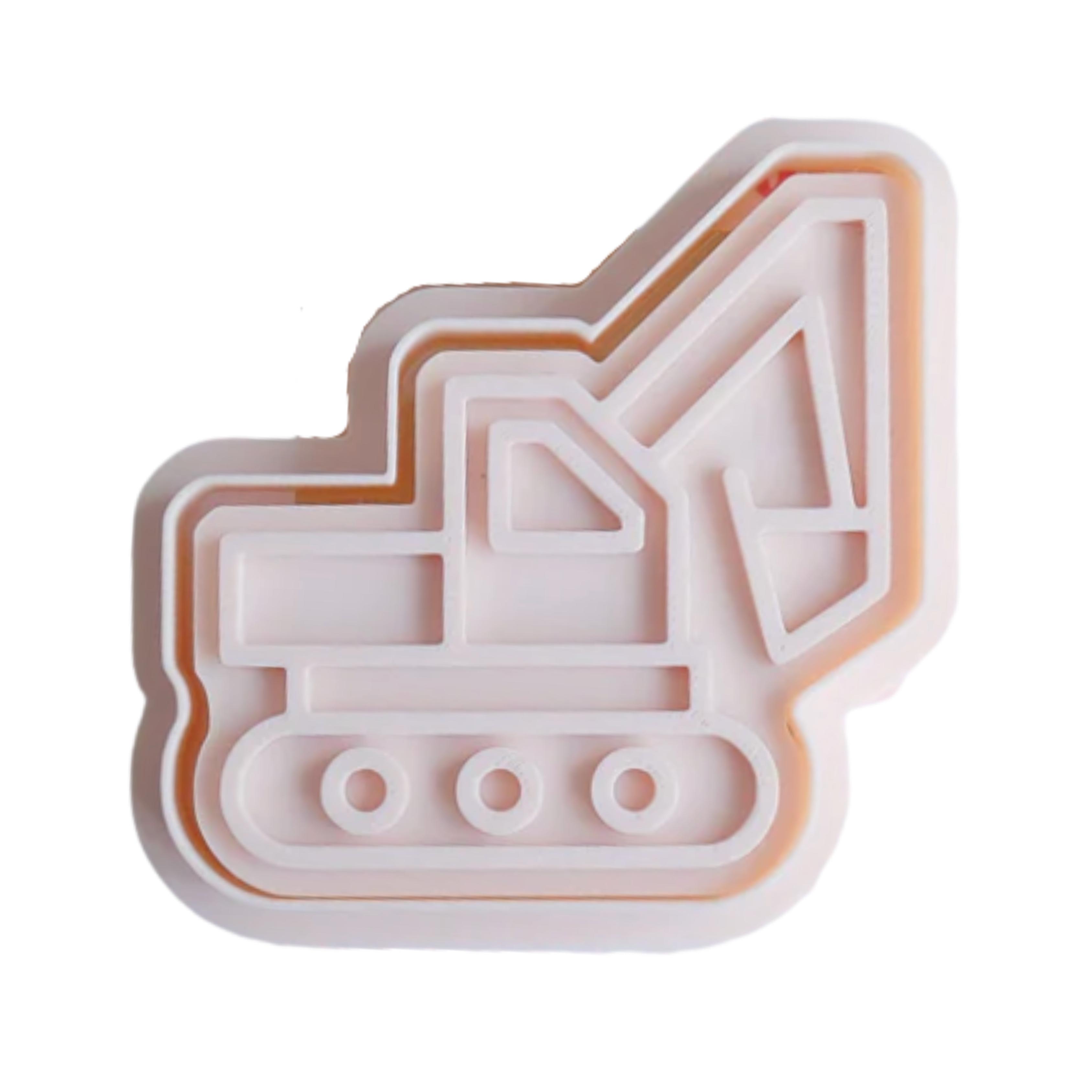 stock image of playdough/clay stamp and cutter. Eco-friendly sensory play tool by brand playsense perfect for creative and imaginative play. can also be used for cookies and baking. pictured is excavator