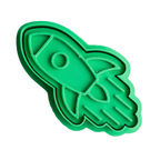 stock image of playdough/clay stamp and cutter. Eco-friendly sensory play tool by brand playsense perfect for creative and imaginative play. can also be used for cookies and baking. pictured is rocket