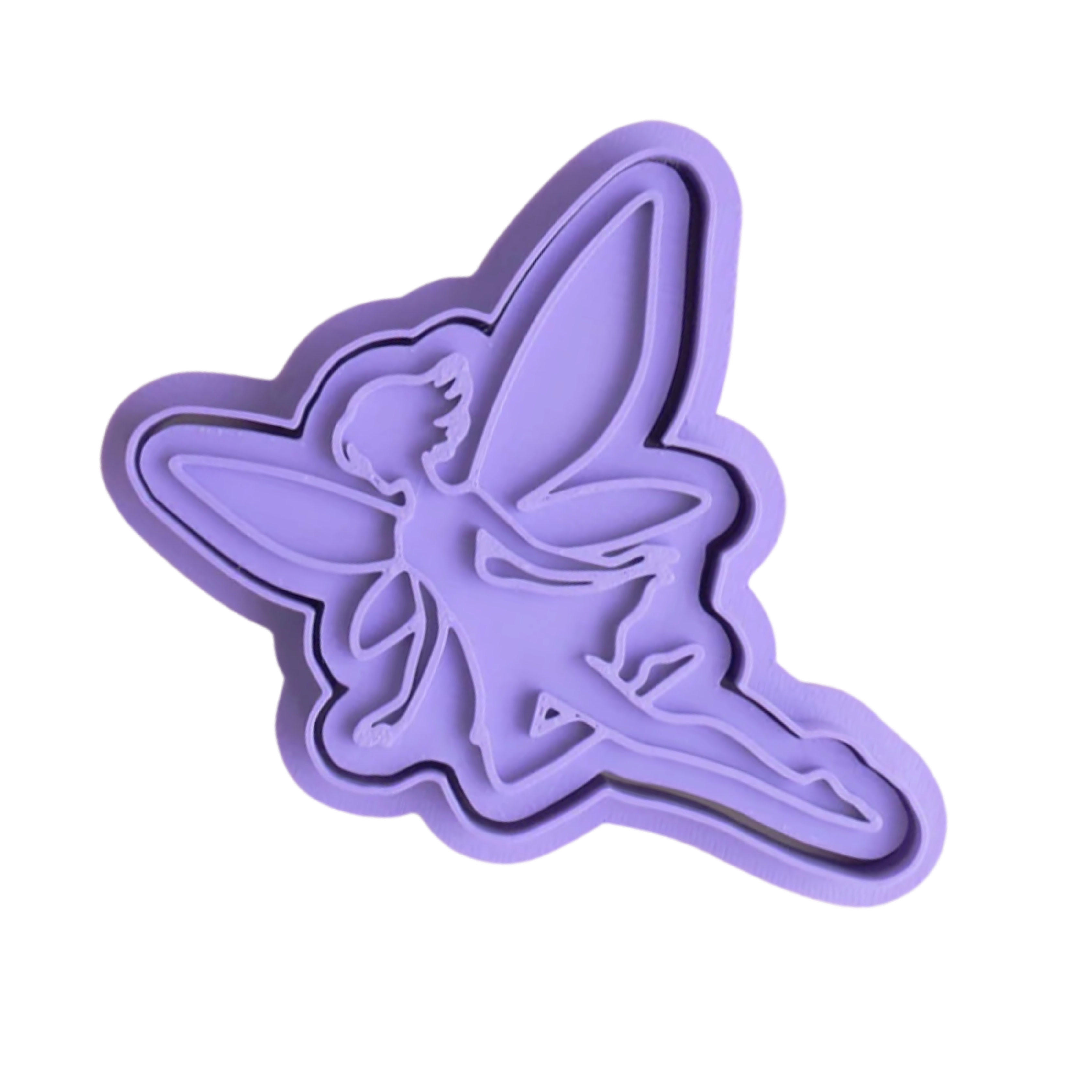 stock image of playdough/clay stamp and cutter. Eco-friendly sensory play tool by brand playsense perfect for creative and imaginative play. can also be used for cookies and baking. pictured is fairy