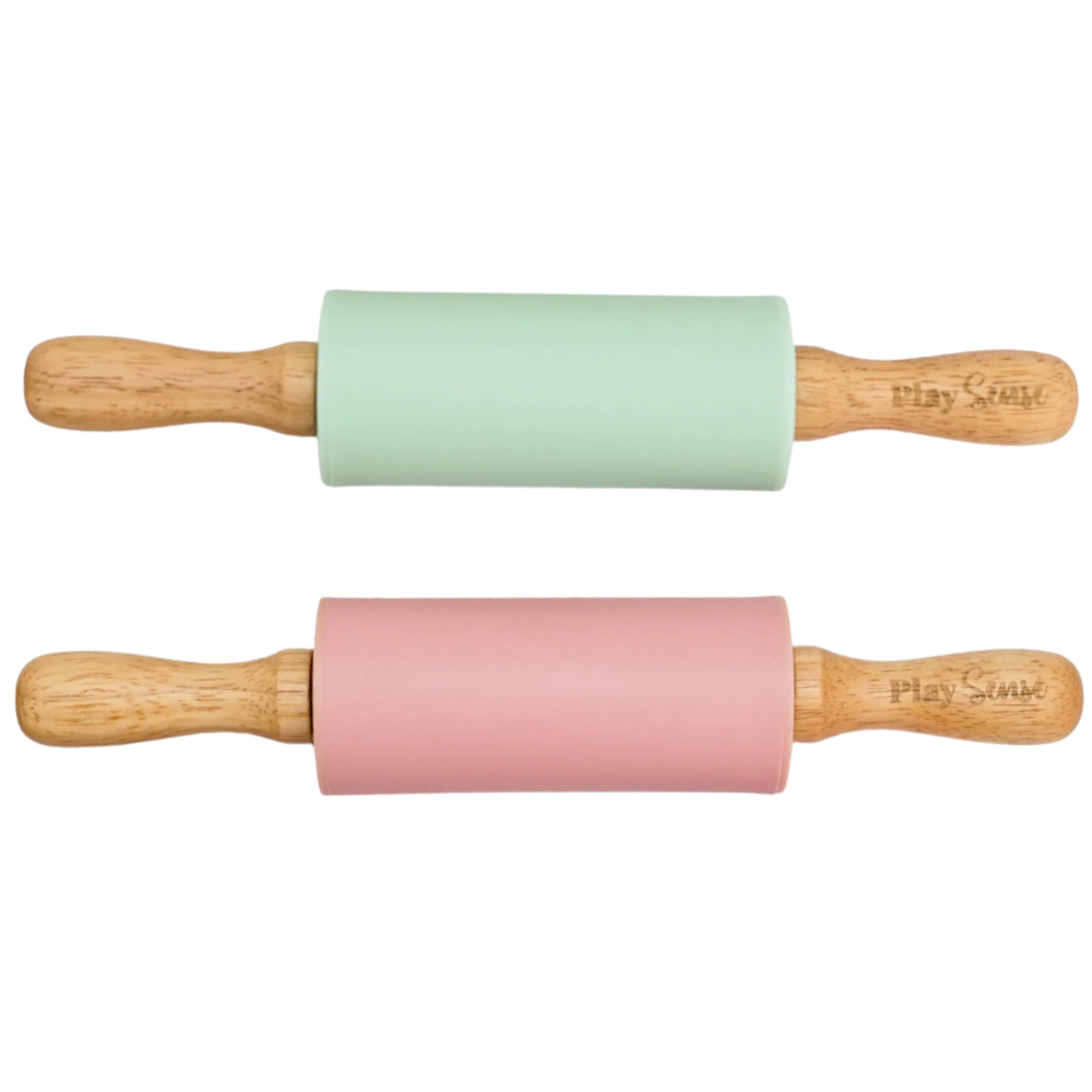 brand Playsense Dough Roller, the perfect tool for both playdough fun and beginner baking. pictured is mint and pink 