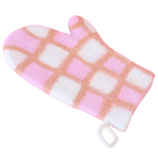 Childrens felt oven mitt in pink and peach gingham pattern made from wool for pretend play kitchen