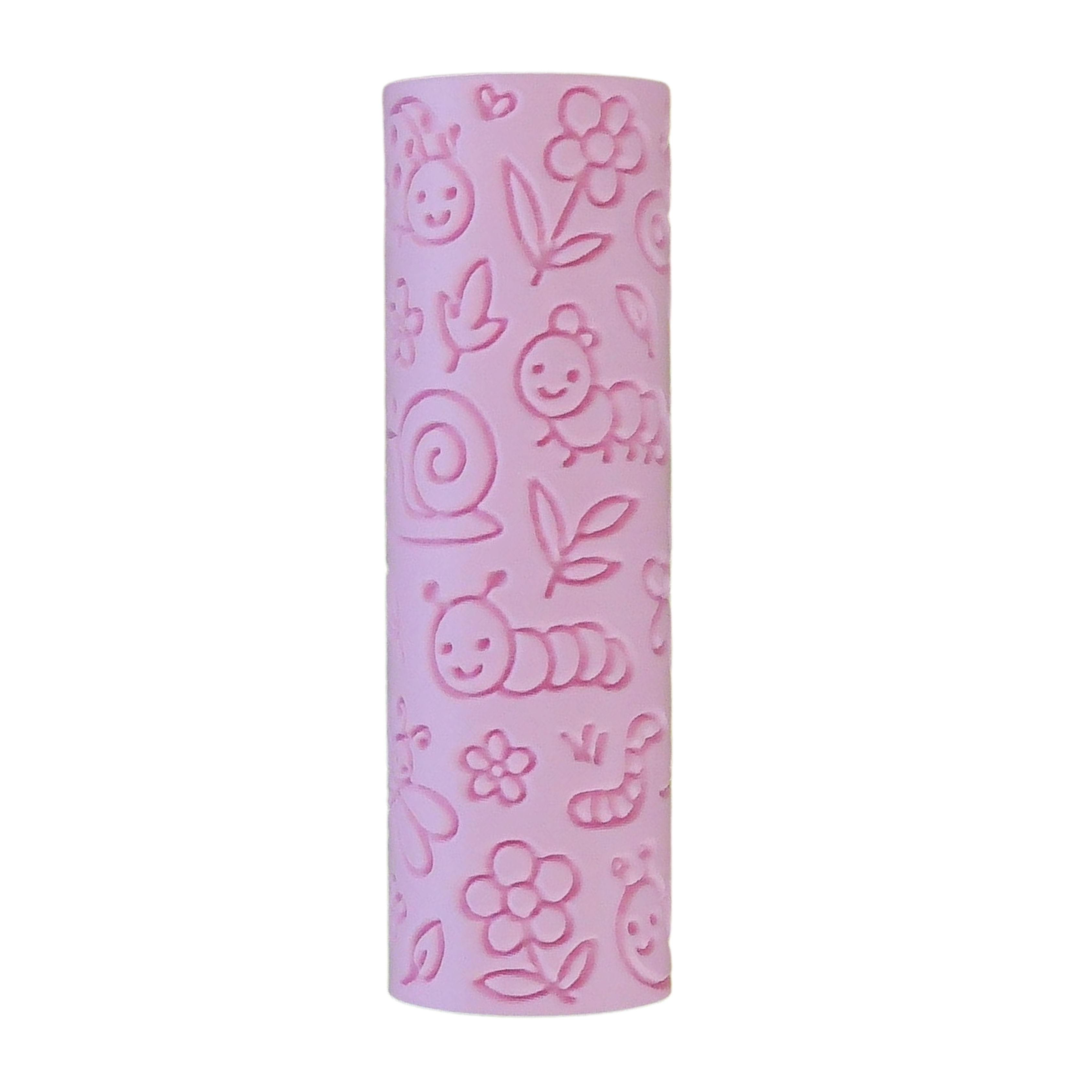 Image of eco textured dough roller designed with fun patterns and to be used with sensory like playdough or can be used for cooking dough. Textured roller is in the pattern bug life