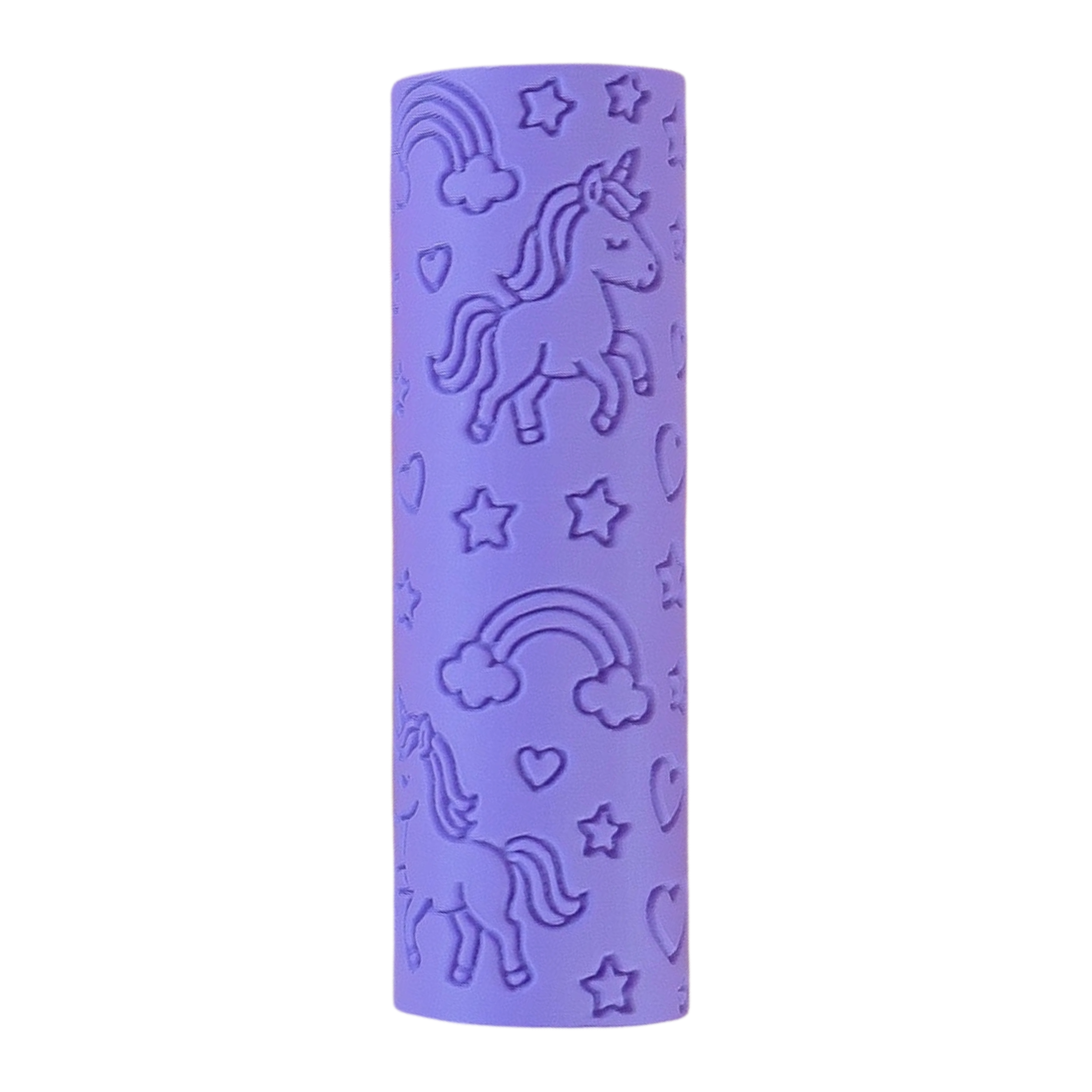 Image of eco textured dough roller designed with fun patterns and to be used with sensory like playdough or can be used for cooking dough. Textured roller is in the pattern unicorn