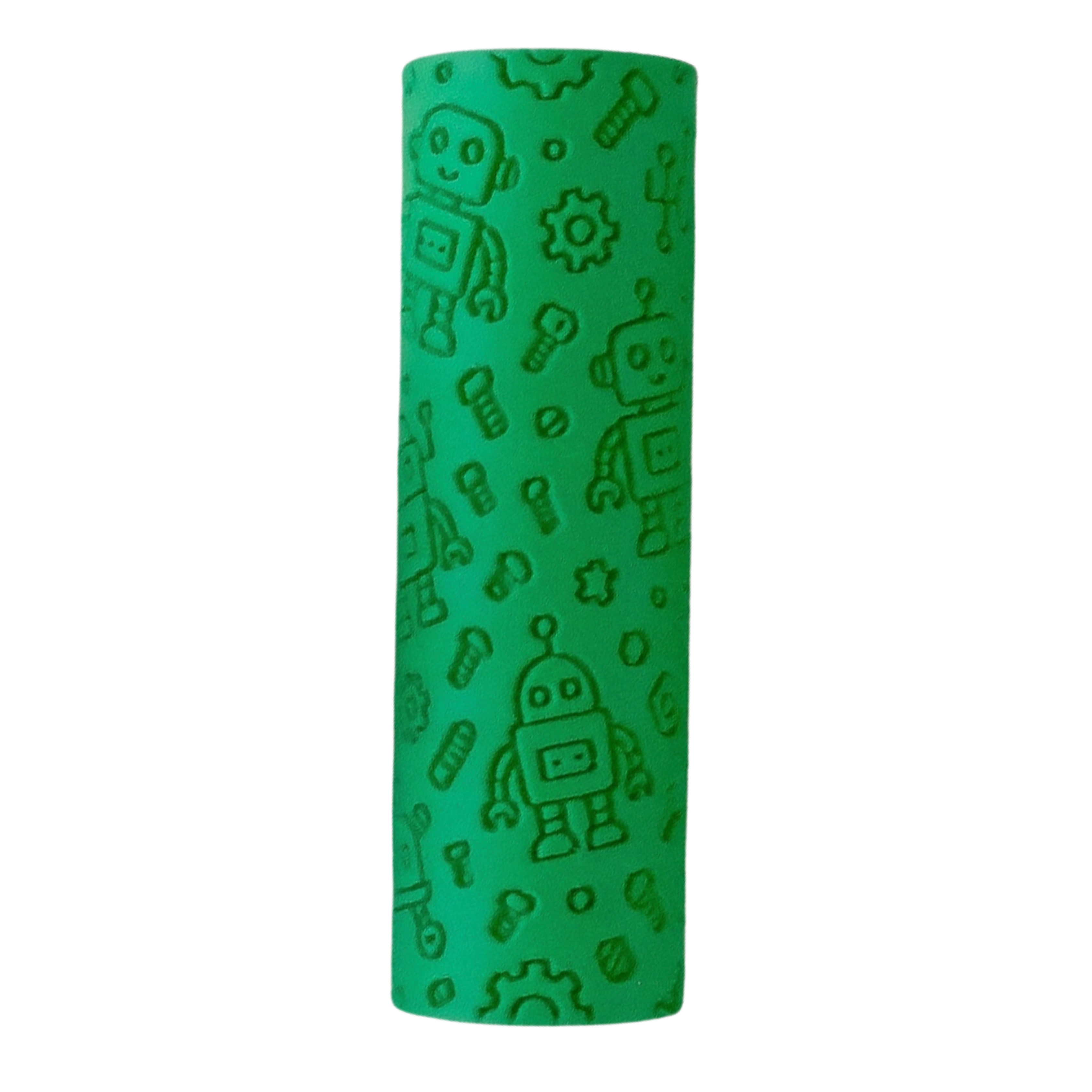 Image of eco textured dough roller designed with fun patterns and to be used with sensory like playdough or can be used for cooking dough. Textured roller is in the pattern robot