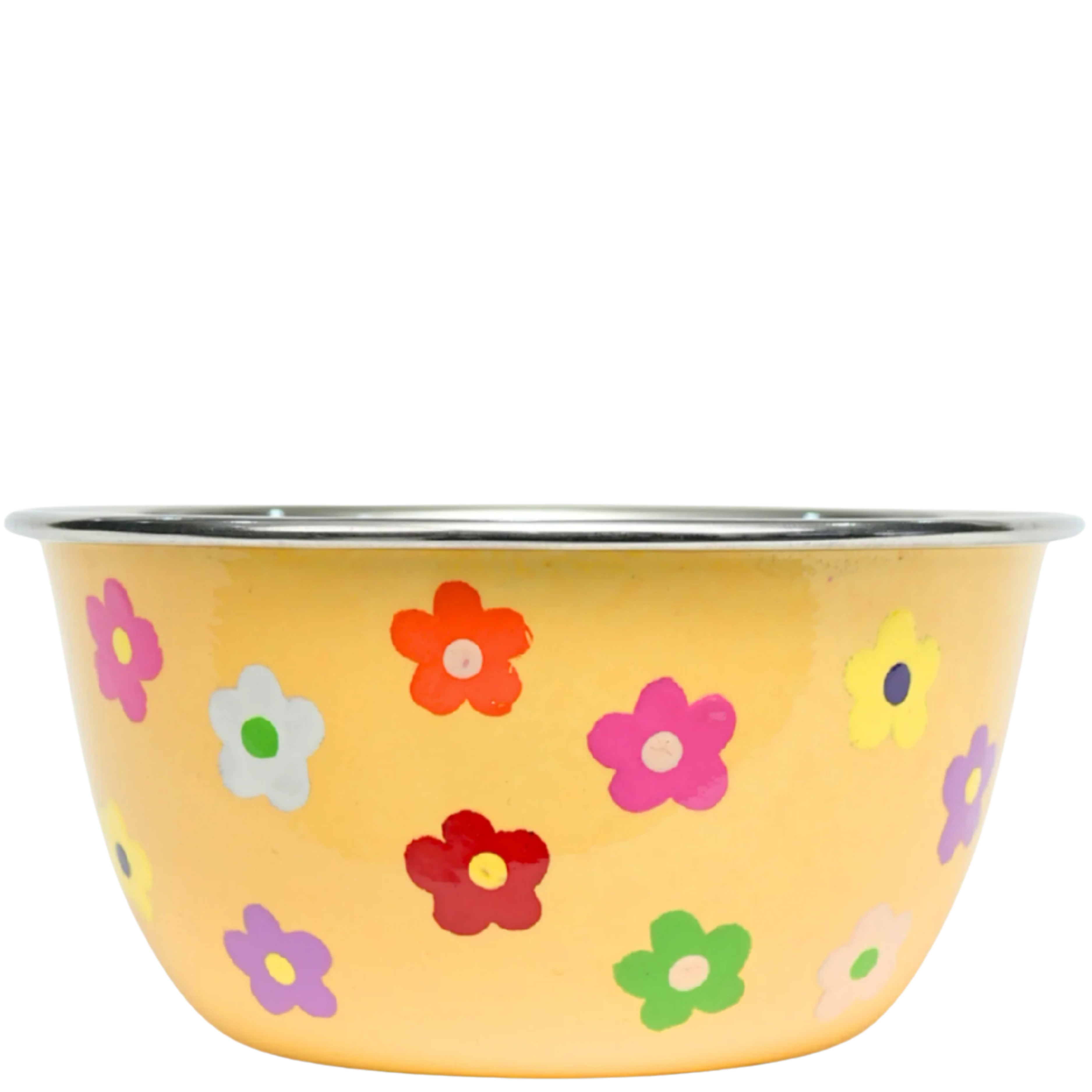 hand painted stainless steel camping bowl daisies yellow picnic folk