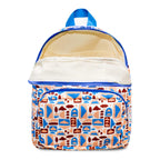 inside view of toddler backpacks, perfect for on the go and have matching accessories. can also be personalised with childs name. this print is sky