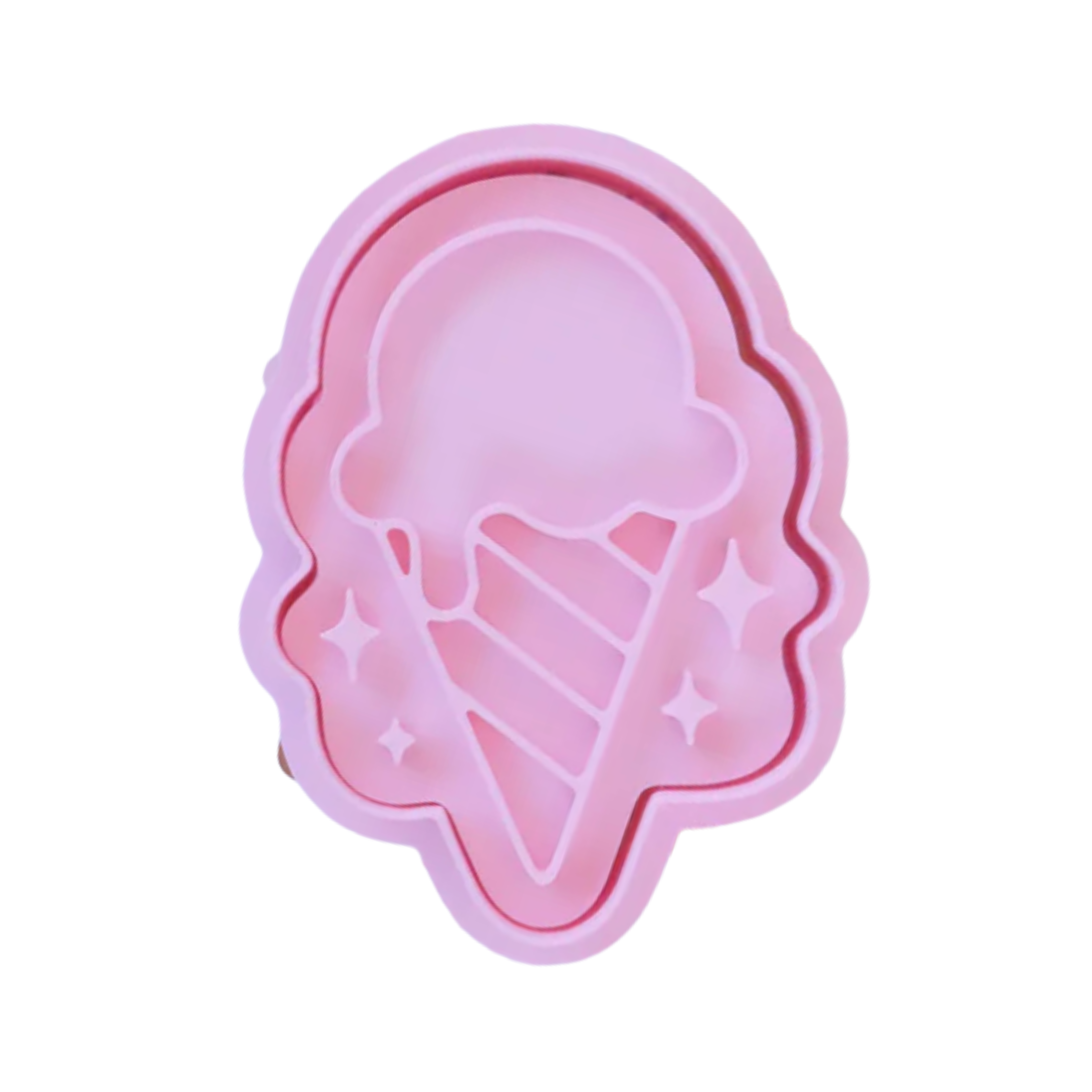 stock image of playdough/clay stamp and cutter. Eco-friendly sensory play tool by brand playsense perfect for creative and imaginative play. can also be used for cookies and baking. pictured is ice cream