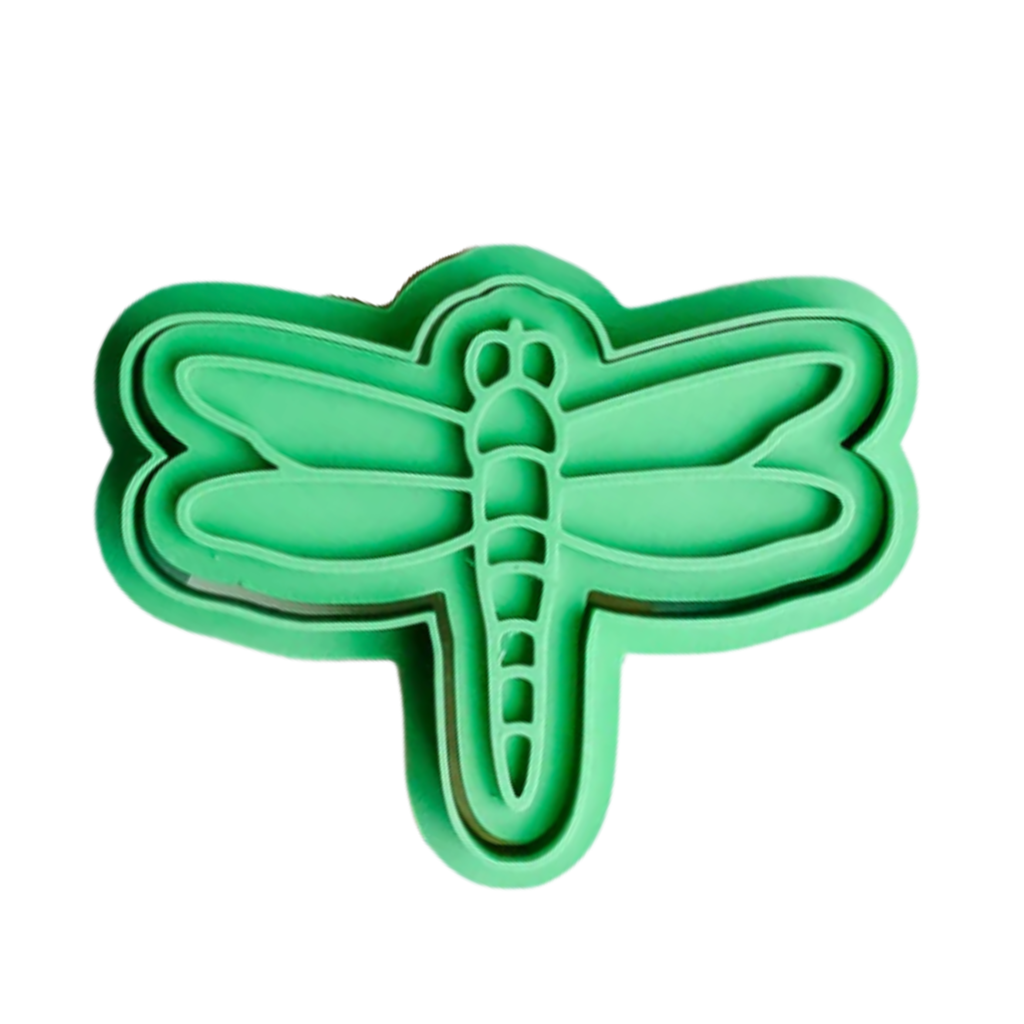 stock image of playdough/clay stamp and cutter. Eco-friendly sensory play tool by brand playsense perfect for creative and imaginative play. can also be used for cookies and baking. pictured is a dragonfly