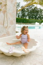 Eco-friendly mermaid teething toy for babies in peach