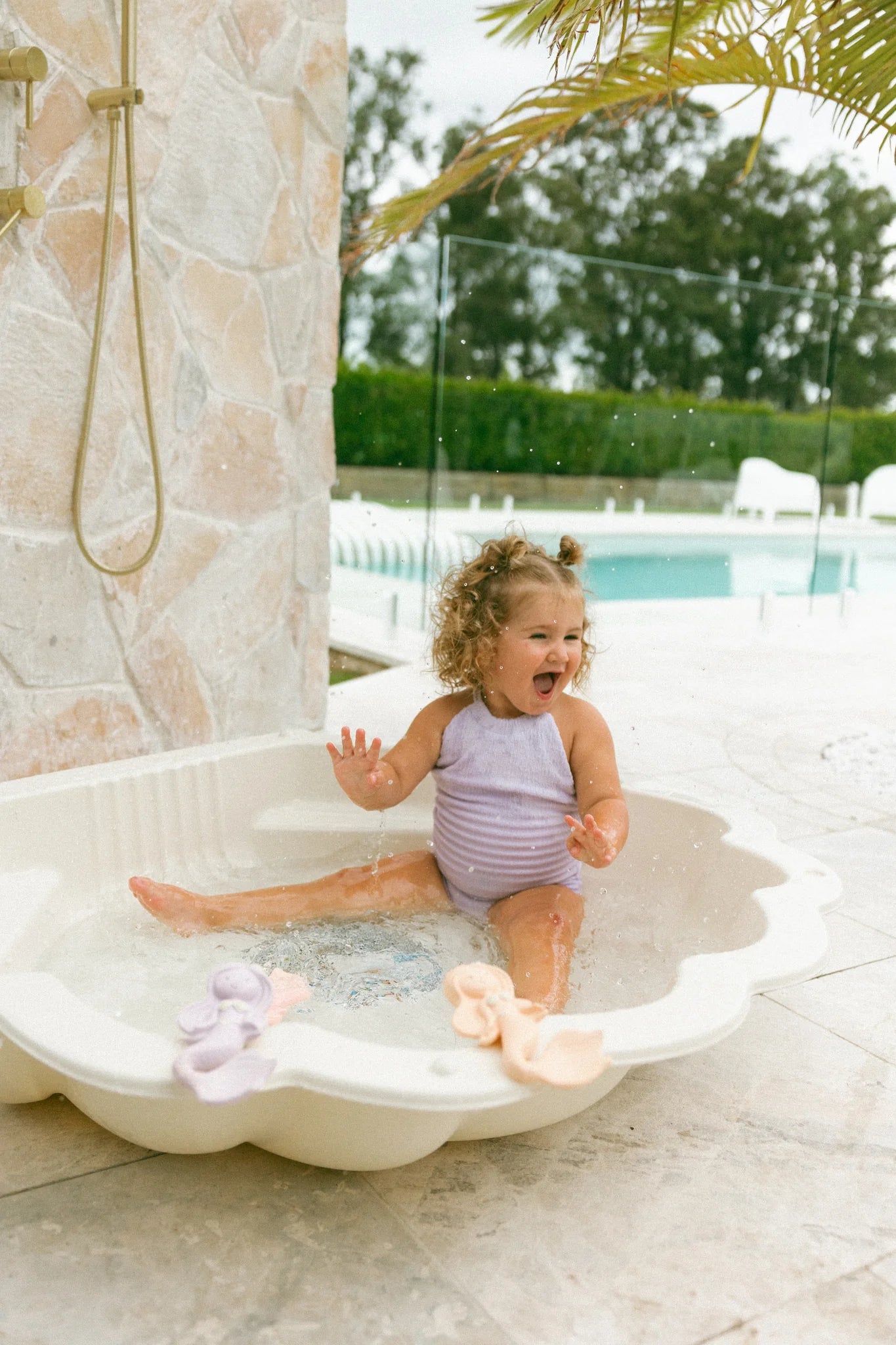 Eco-friendly mermaid teething toy for babies in peach