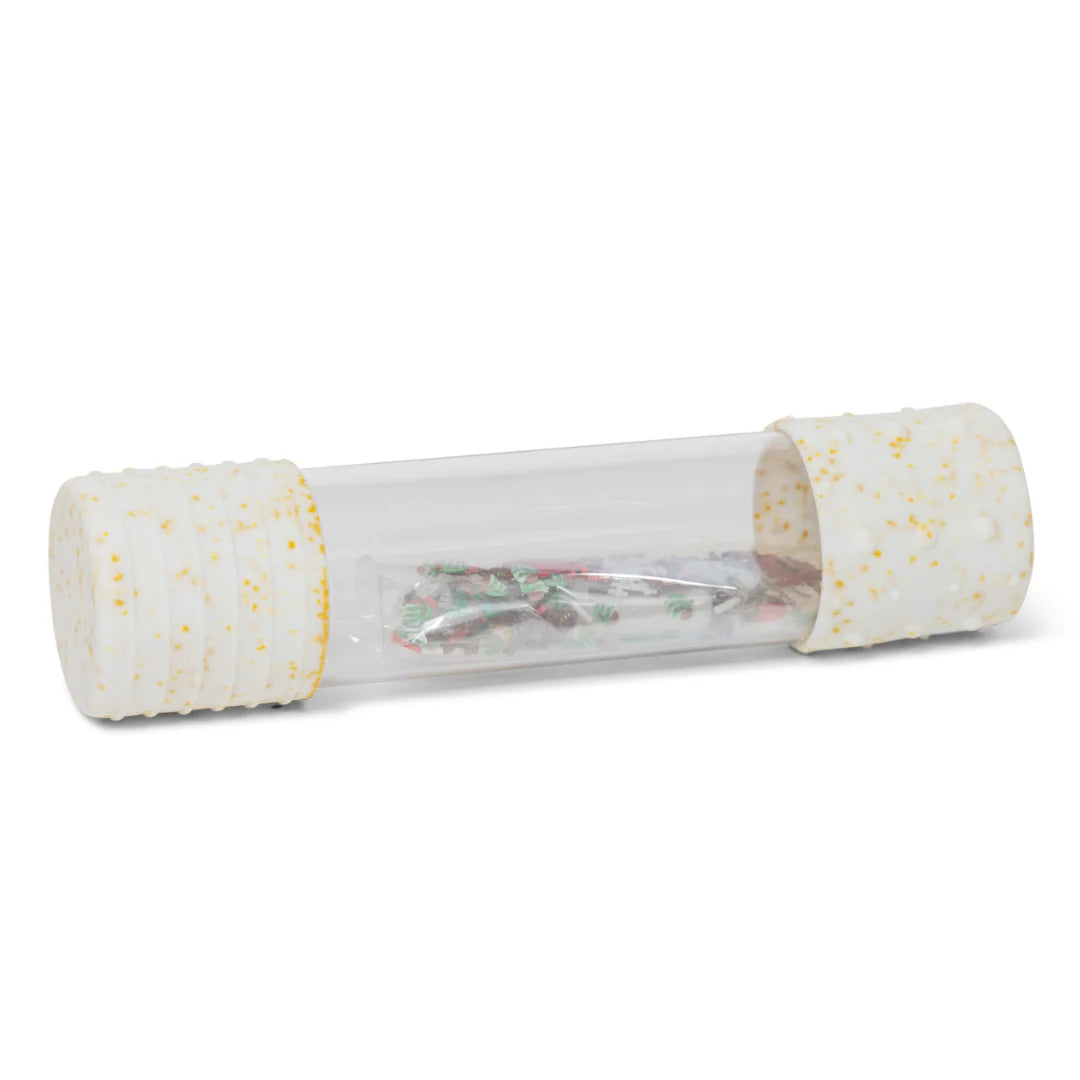 Jellystone Designs reusable Christmas calm down bottle kit with white and gold speckled silicone ends