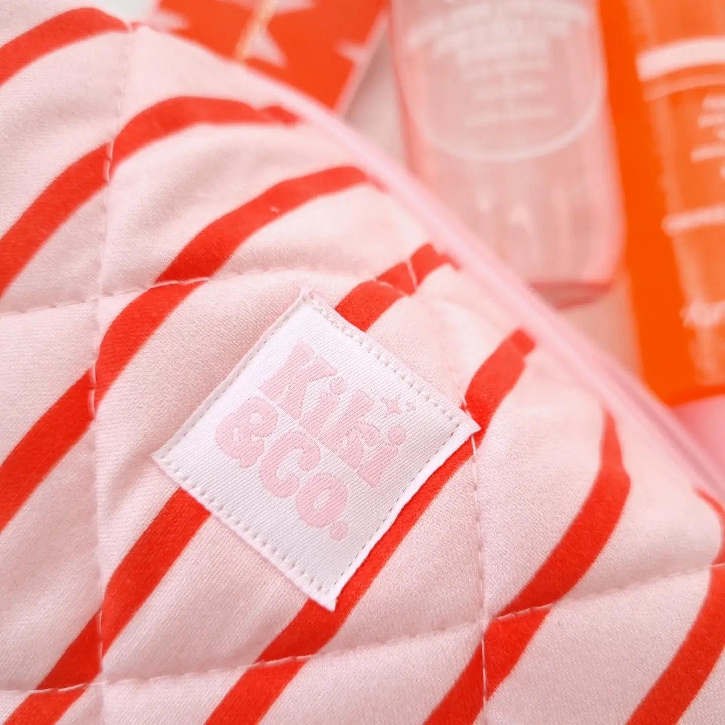 Quilted Makeup Bag | Pink/Red Stripe