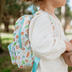 side view of child wearing toddler backpacks, perfect for on the go and have matching accessories. can also be personalised with childs name. this print is sailor