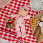 Olli Ella Dozy Dinkum doll in pink strawberry print outfit
