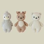 Cuddle+Kind baby animal collection of hand knit plush toys including baby fawn, baby bear and baby penguin friends