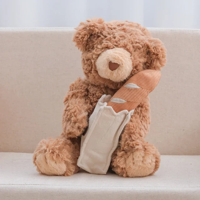 Teddy Bear w/ Removable Baguette Rattle - Little Lamb Kind