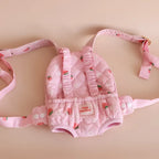 baby dolls carrier made by tiny harlow - empty to show product for pretend play, the print is strawberry picnic