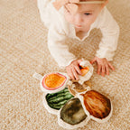 baby exploring soft tropical fruit toys sensory development