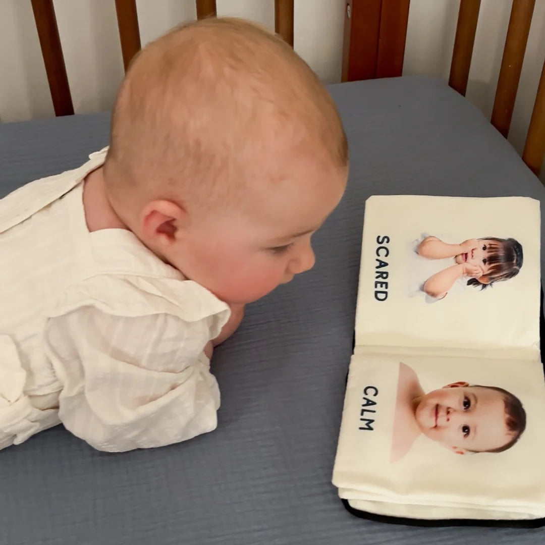 Crinkle sensory book featuring emotions