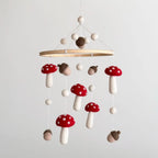 Storybook woodland baby mobile with handcrafted wool felt mushroom decorations