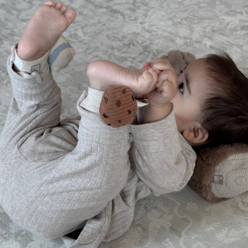 cute baby sensory rattle set neutral tones