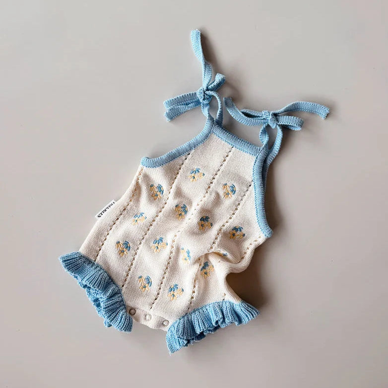 Pansy Bloom Pointelle Tie Romper - FRECKLES the Label
