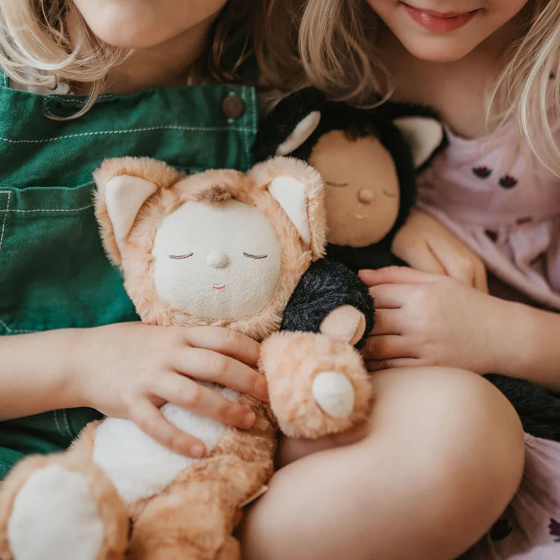 Soft plush cat doll for kids with embroidered features and ears
