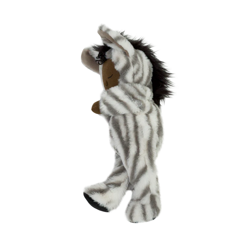 Mini Zebra Cozy Dinkum doll standing in striped suit