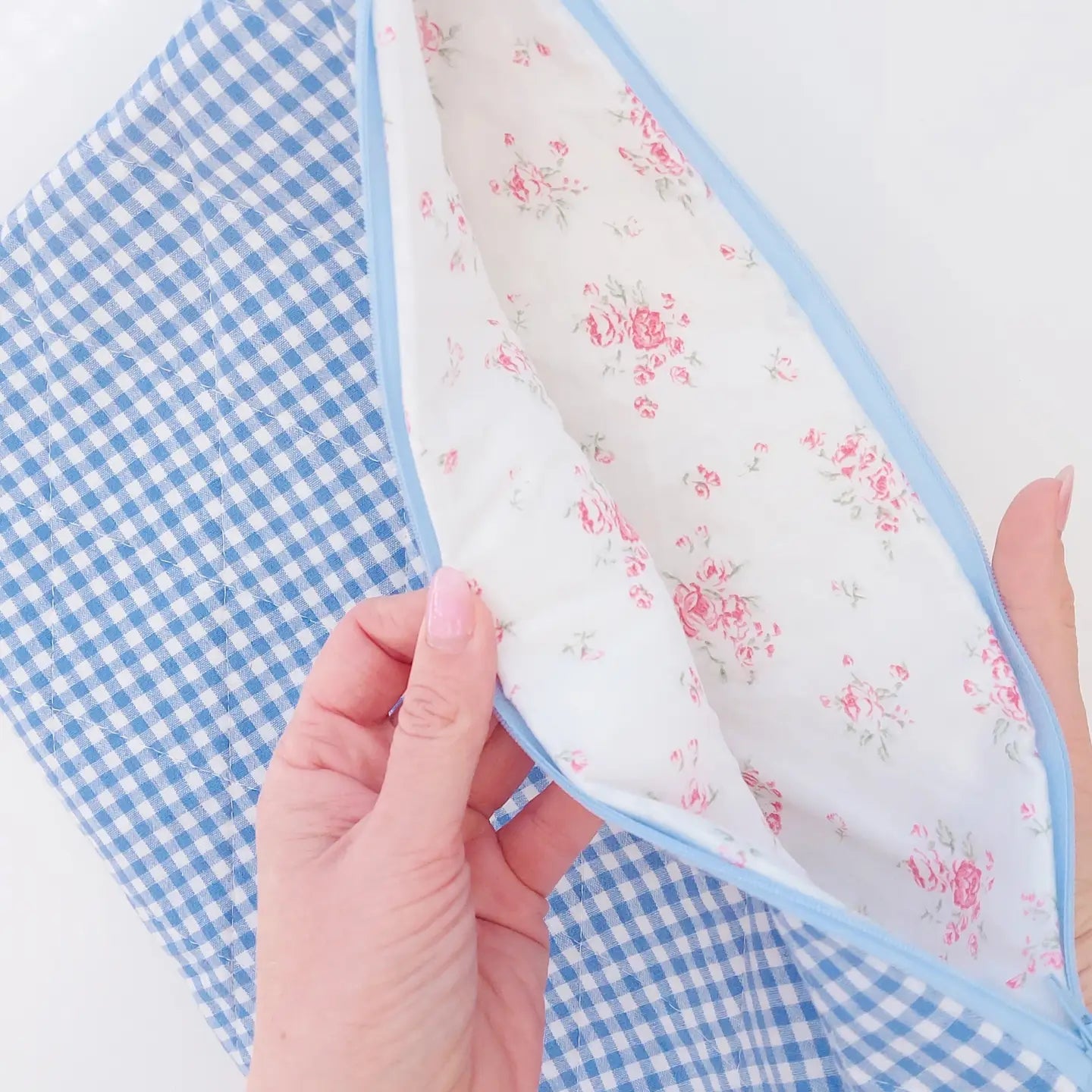 Quilted Laptop Sleeve | Blue Gingham