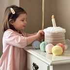 Plush birthday cake toss game for toddlers by Little Lamb Kind