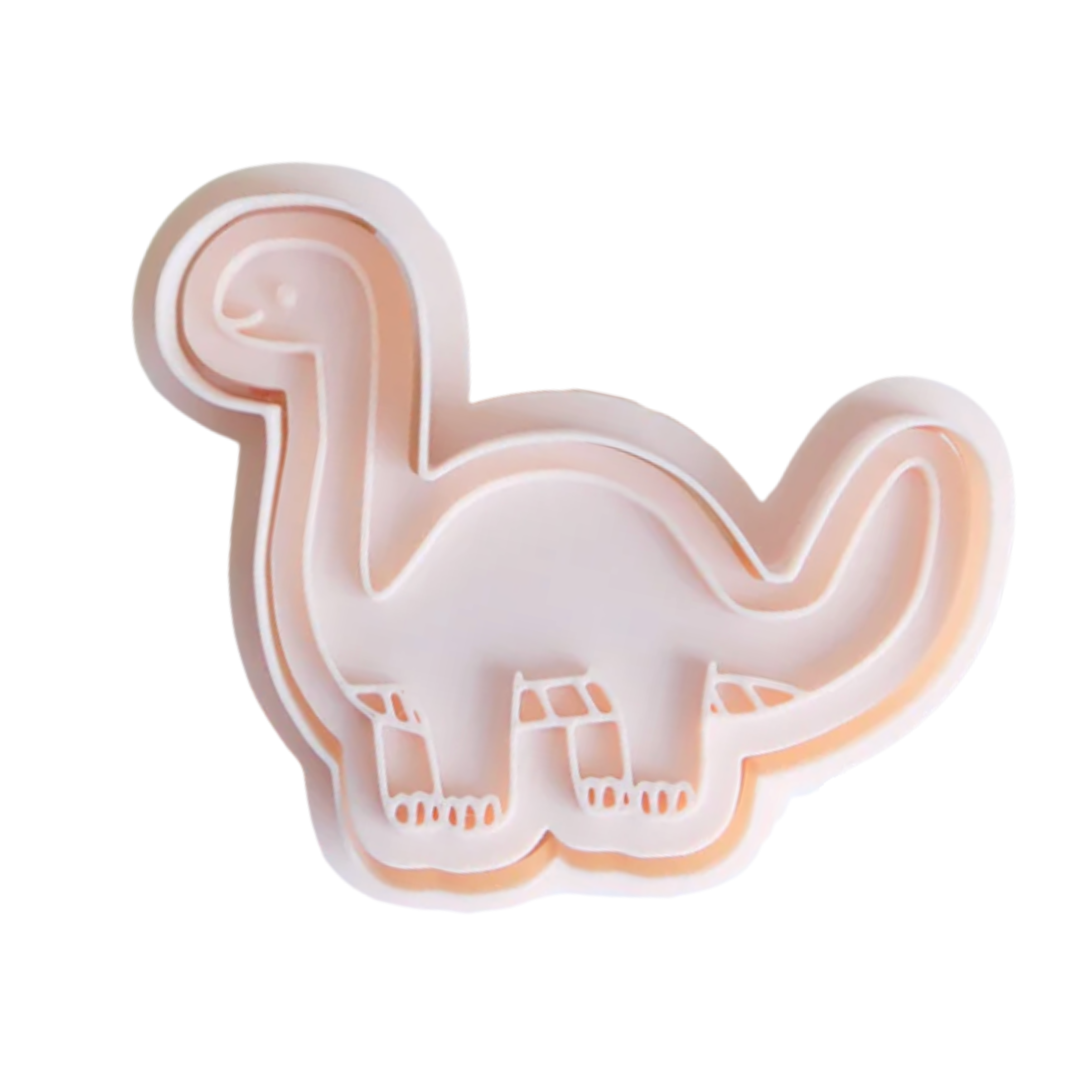 stock image of playdoughc/clay stamp and cutter. Eco-friendly sensory play tool perfect for creative and imaginative play. can also be used for cookies and baking. pictured is brachiosaurus