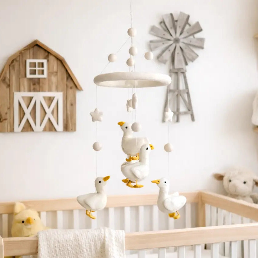 White Duck Felt Baby Cot Mobile - Ganapati