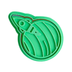stock image of playdough/clay stamp and cutter. Eco-friendly sensory play tool by brand playsense perfect for creative and imaginative play. can also be used for cookies and baking. pictured is a rocket blasting off a planet called blast off