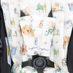 Dragon pram strap covers fitted to stroller harness straps adding cushioned comfort and protection for baby