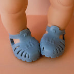 baby doll jelly sandal shoes for 34-38cm dolls. Fits Miniland, Minikane, Paola Reina and Mini Coletto doll, available in blue by the brand tiny harlow