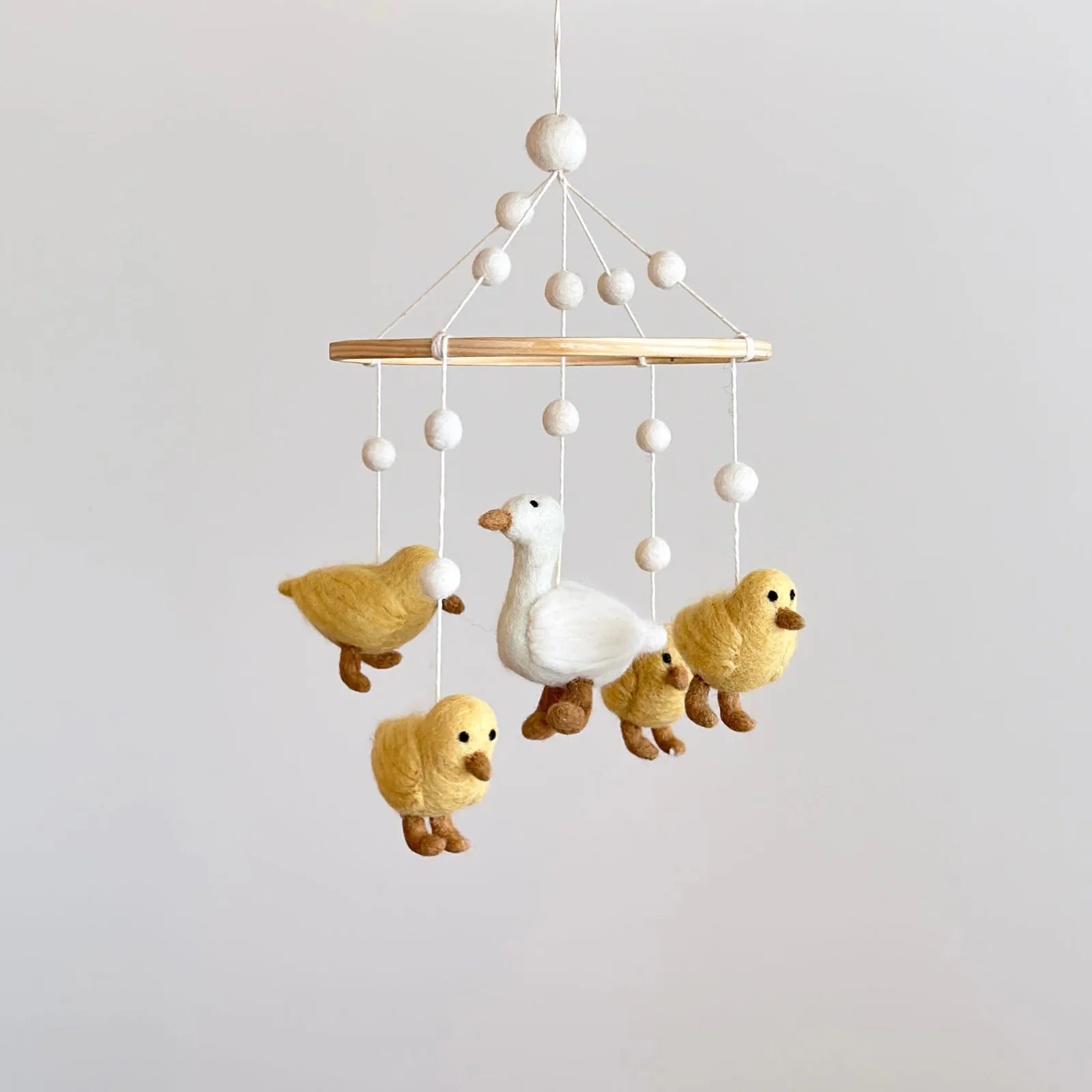 Duckling felt baby mobile for nursery décor with handcrafted wool felt animals by Ganapati
