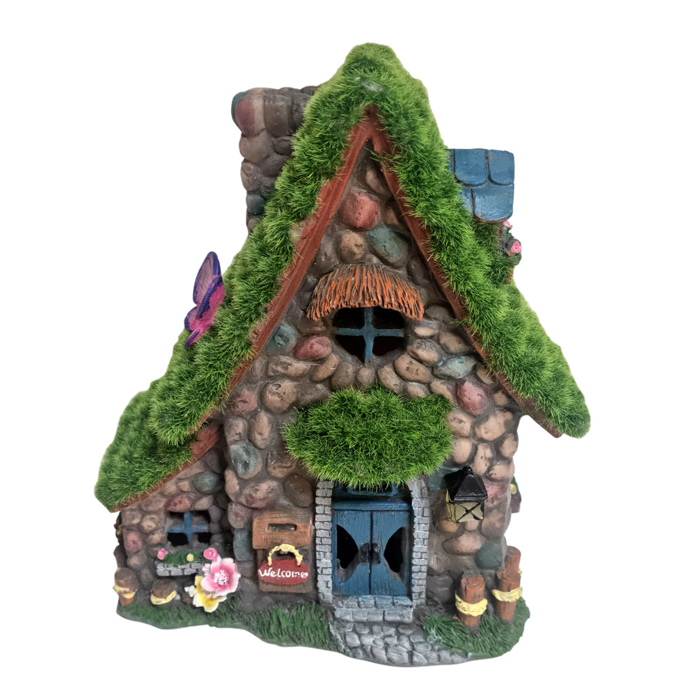 Mossy Stone Solar Fairy Cottage - Fairy Garden