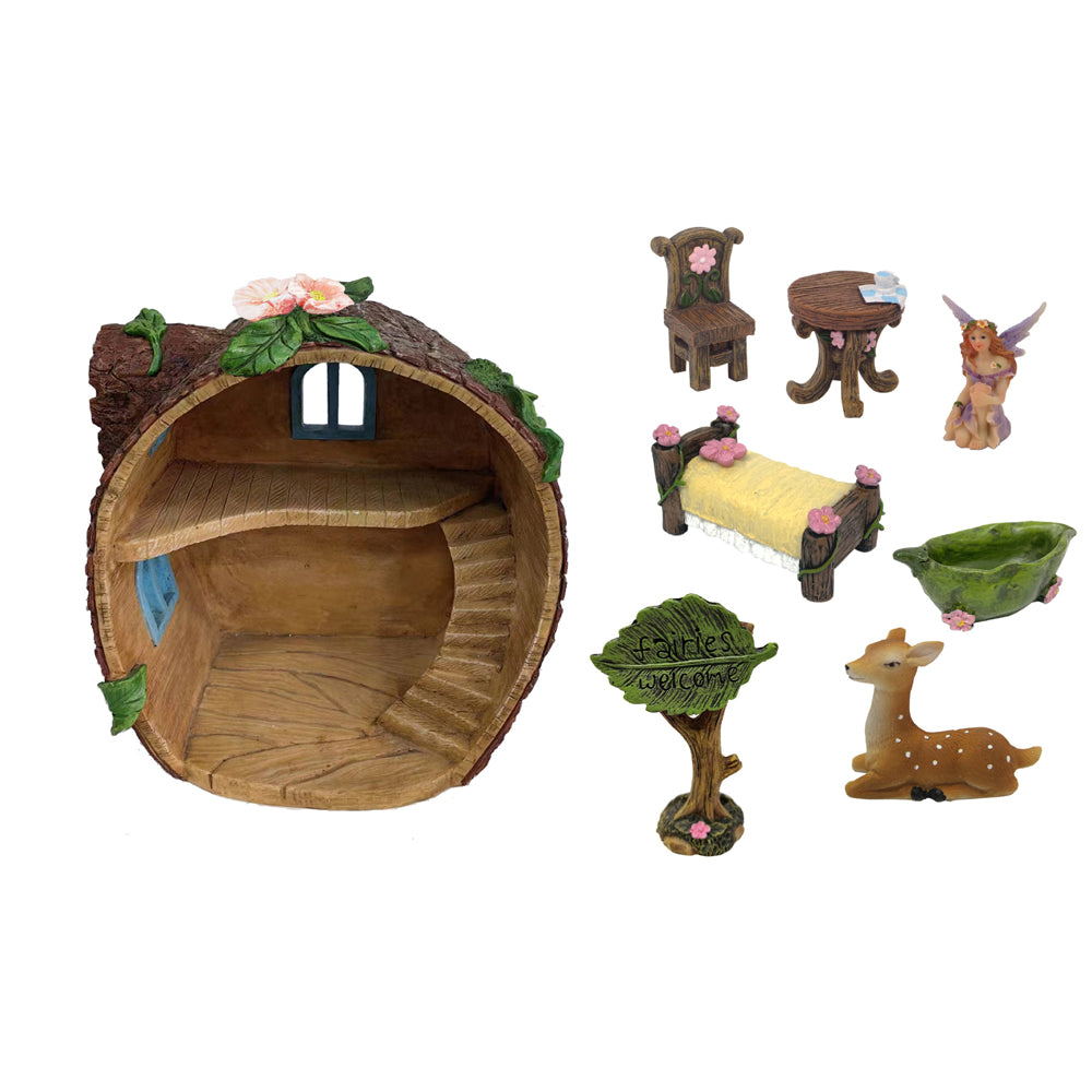 Fairy Log Cabin & Accessories Set - Fairy Garden