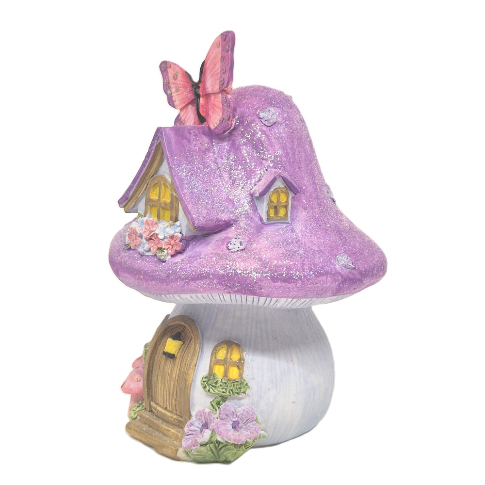 Purple Glitter Mushroom Fairy House - Fairy Garden