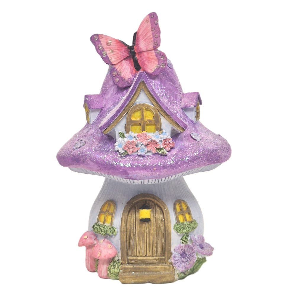 Purple Glitter Mushroom Fairy House - Fairy Garden
